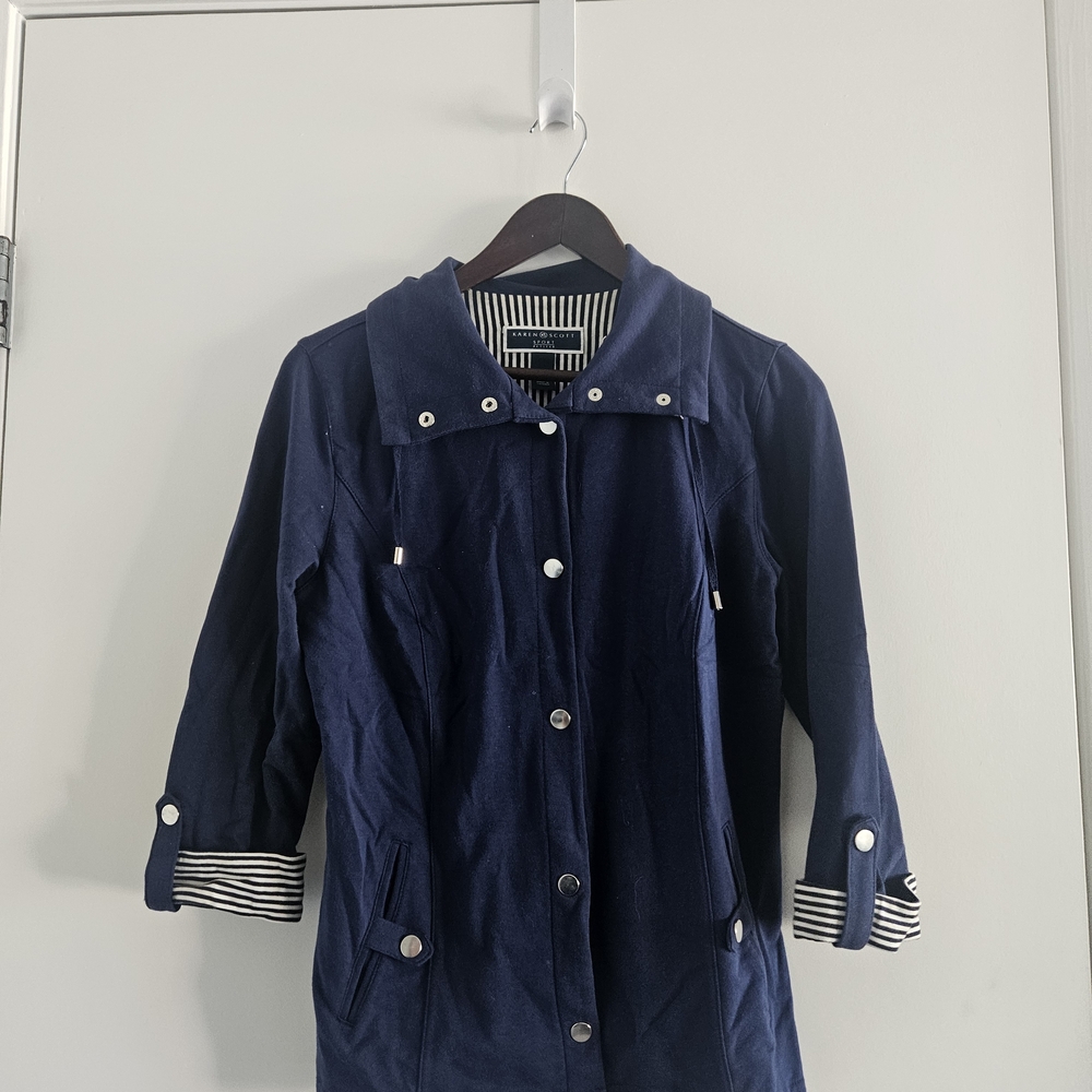Karen Scott Navy Blue Jacket with Striped Accents